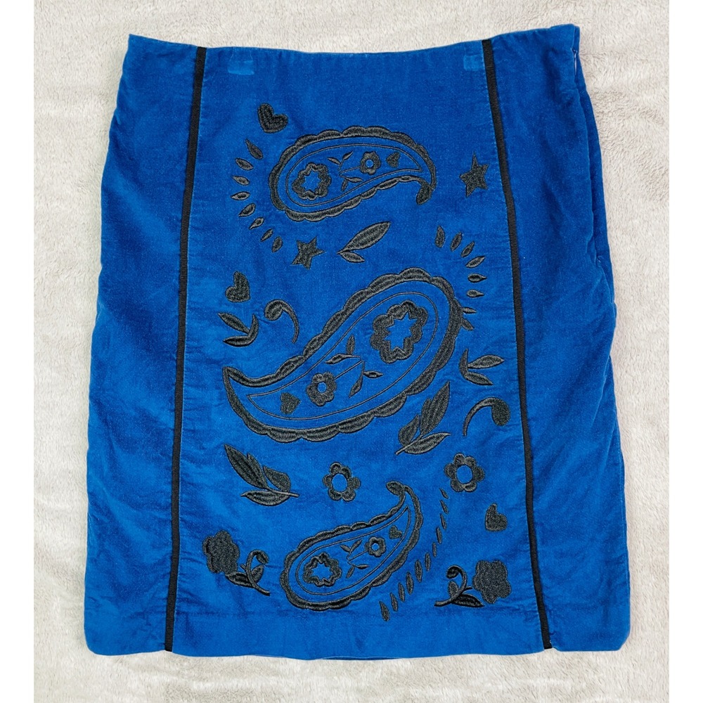 Boden Corduroy Skirt Women 2R Blue Excellent Paisley Embroidered Mini WG503